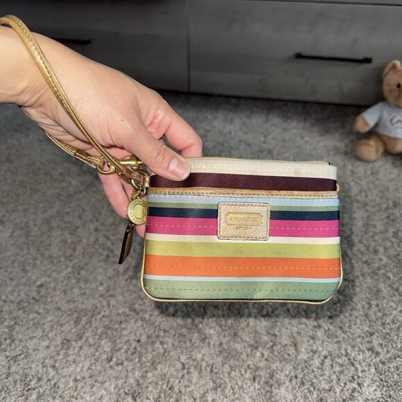 Vintage Y2K Coach Legacy Stripe Wristlet Multi Color Satin Lining 2000’s Wallet - Picture 9 of 9